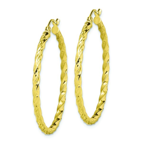 10K Twisted Diamond Cut 35mm Hoop Earrings - Image 2