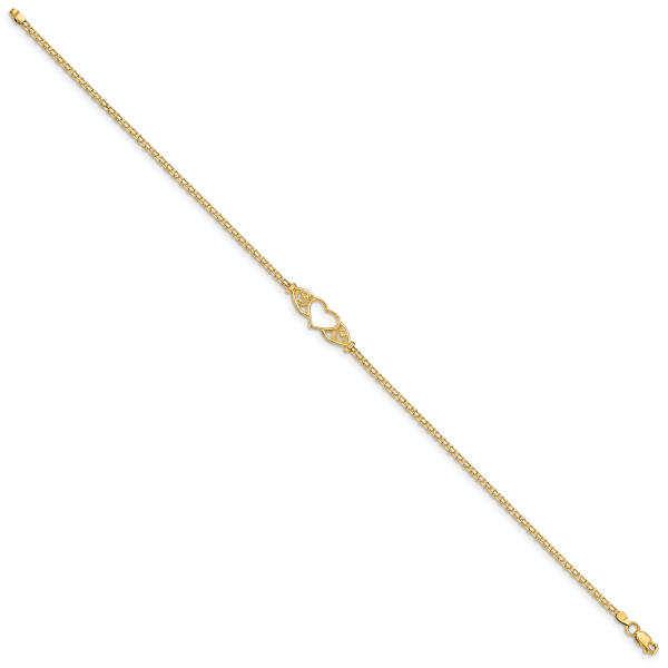 14k Polished Heart 10inch  Anklet - Image 2