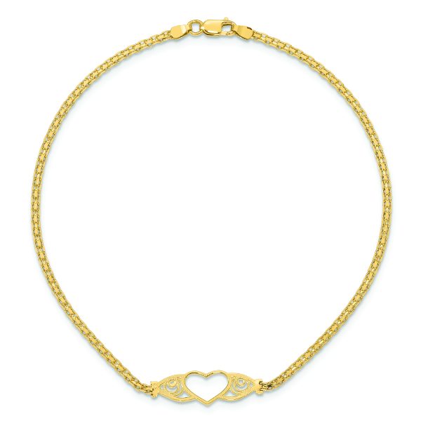 14k Polished Heart 10inch  Anklet - Image 4