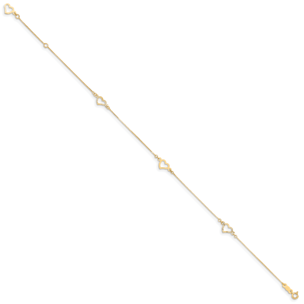 14K Adjustable Fancy Heart 9in Plus 1in Ext. Anklet - Image 2