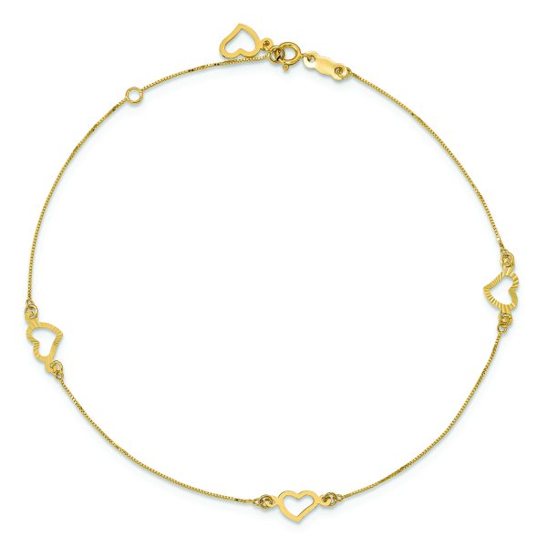 14K Adjustable Fancy Heart 9in Plus 1in Ext. Anklet - Image 4
