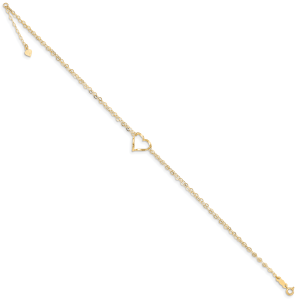 14k Double Strand Heart 9 Inch with 1 Inch extension Anklet - Image 2