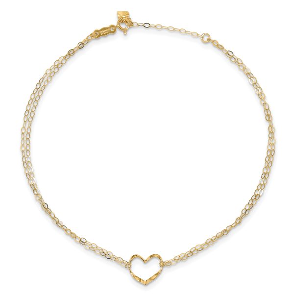 14k Double Strand Heart 9 Inch with 1 Inch extension Anklet - Image 4