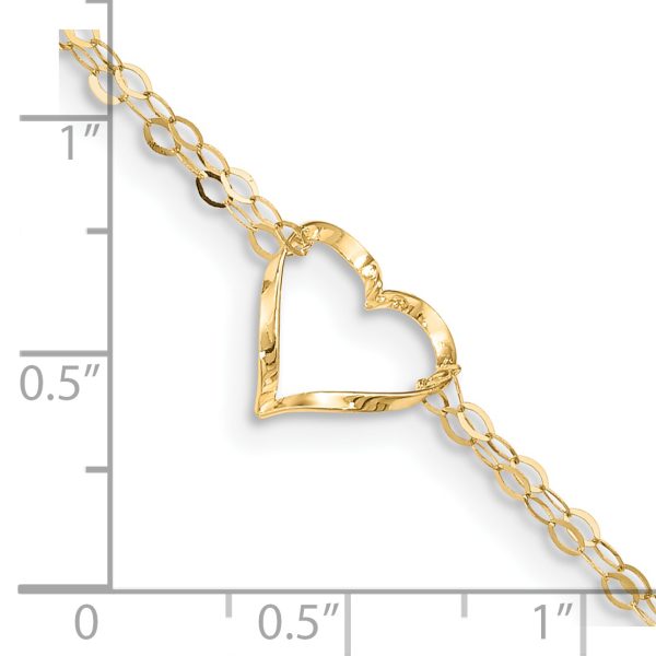 14k Double Strand Heart 9 Inch with 1 Inch extension Anklet - Image 3