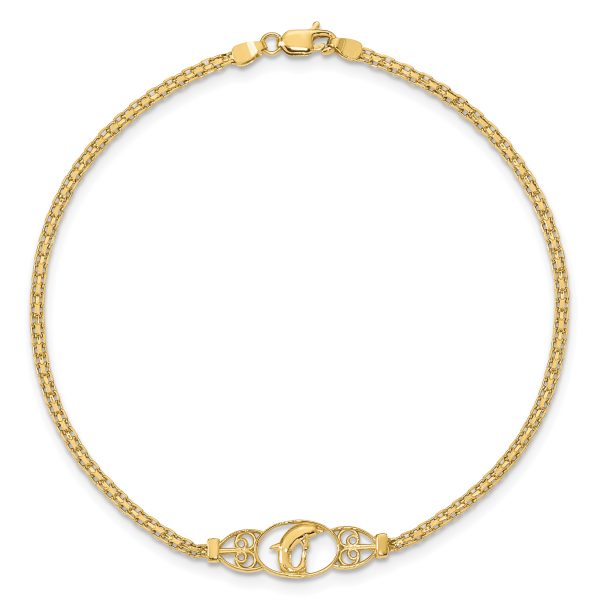 14k Polished Dolphin 9in Anklet - Image 4