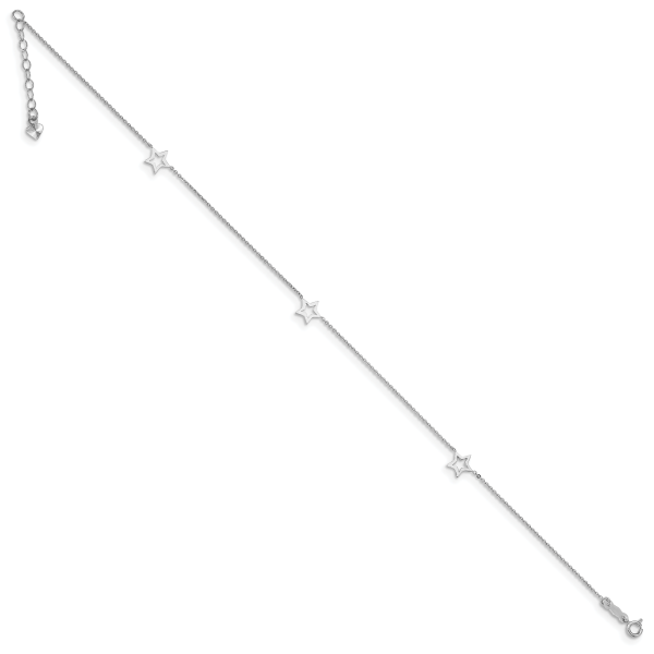 14K White Gold Adjustable Star 9in Plus 1in ext. Anklet - Image 2