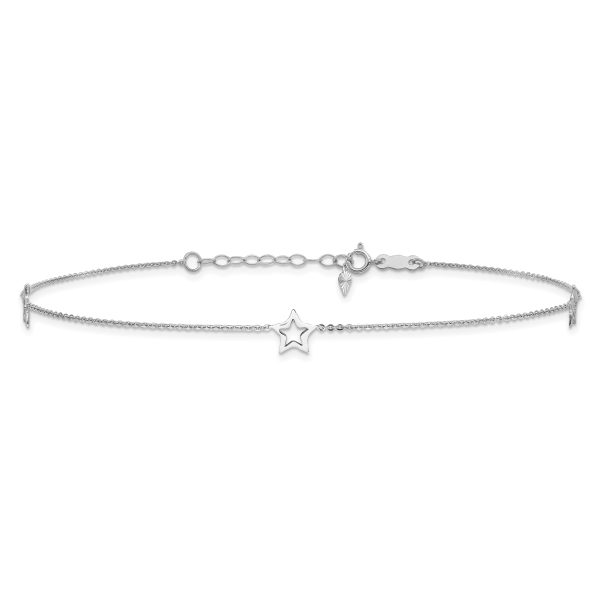 14K White Gold Adjustable Star 9in Plus 1in ext. Anklet - Image 3