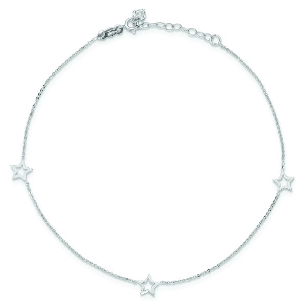 14K White Gold Adjustable Star 9in Plus 1in ext. Anklet - Image 4