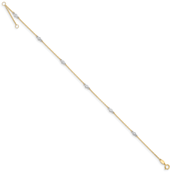 14k Two-tone CZ 9in Plus 1in ext. Anklet - Image 2