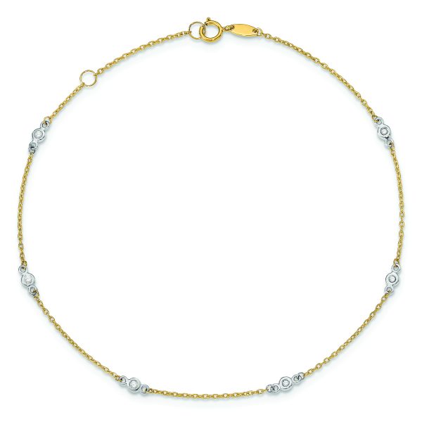 14k Two-tone CZ 9in Plus 1in ext. Anklet - Image 4
