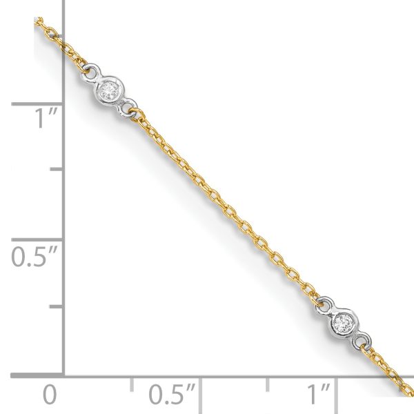 14k Two-tone CZ 9in Plus 1in ext. Anklet - Image 3
