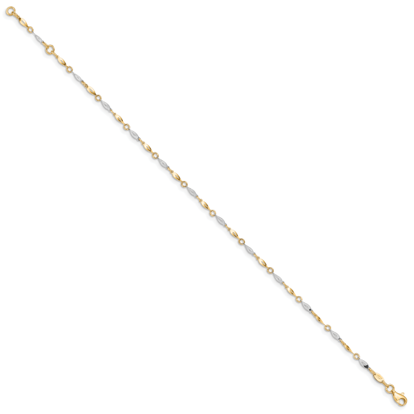 14K Two-Tone Polished 9in Plus 1in ext. Anklet - Image 2