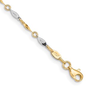 14K Two-Tone Polished 9in Plus 1in ext. Anklet