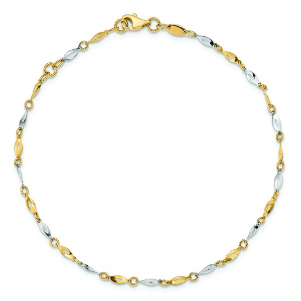 14K Two-Tone Polished 9in Plus 1in ext. Anklet - Image 4