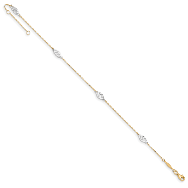 14K Two-Tone Diamond-cut Polished Leaf 9in Plus 1in ext. Anklet - Image 2