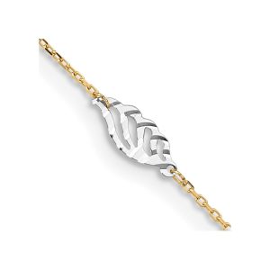14K Two-Tone Diamond-cut Polished Leaf 9in Plus 1in ext. Anklet