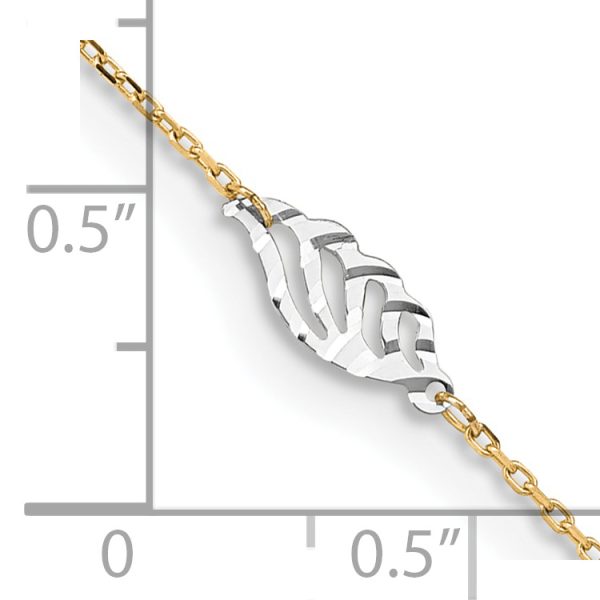 14K Two-Tone Diamond-cut Polished Leaf 9in Plus 1in ext. Anklet - Image 3