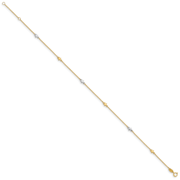 14K Two-Tone Polished Star 10in Plus 1in ext. Anklet - Image 2
