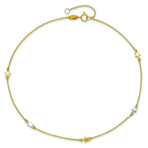 14K Two-Tone Polished Star 10in Plus 1in ext. Anklet - Image 4