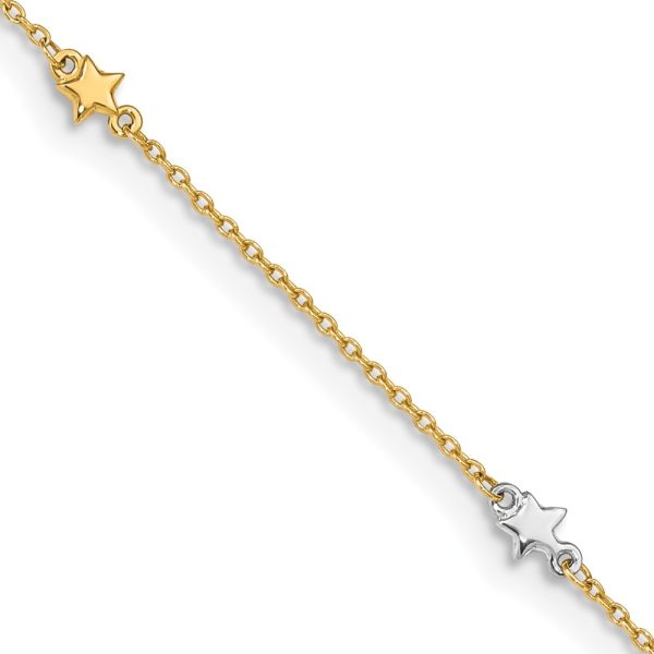 14K Two-Tone Polished Star 10in Plus 1in ext. Anklet