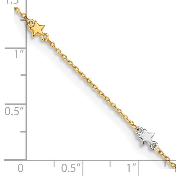 14K Two-Tone Polished Star 10in Plus 1in ext. Anklet - Image 3