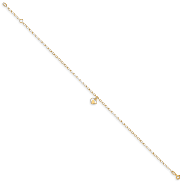 14K Polished Hearts 10in Plus 1in ext. Anklet - Image 2