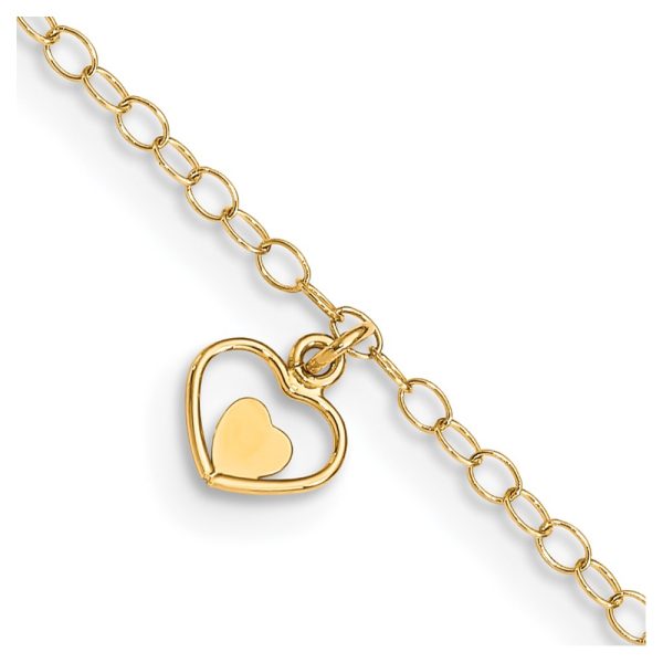 14K Polished Hearts 10in Plus 1in ext. Anklet
