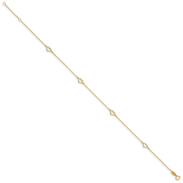 14K Heart 10in Plus 1in ext. Anklet - Image 2