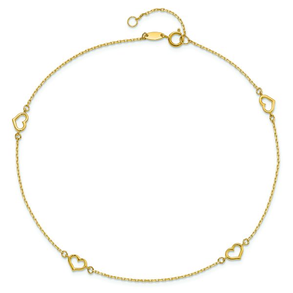 14K Heart 10in Plus 1in ext. Anklet - Image 4