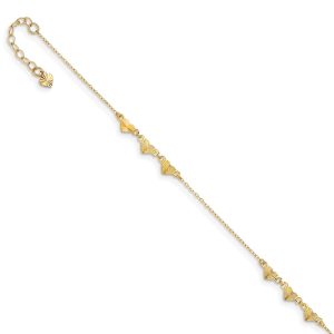 14K Diamond-cut Hearts 9in Plus 1in ext  Anklet