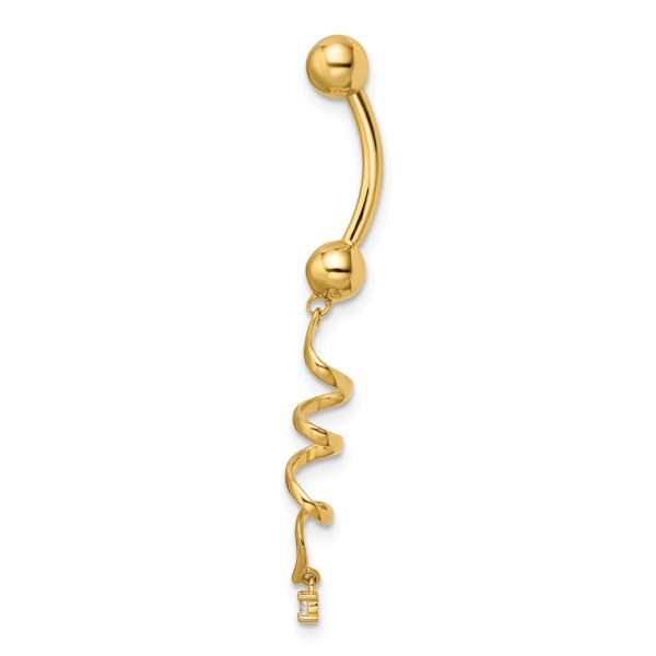 14k 14 Gauge CZ Twisted Belly Ring - Image 2