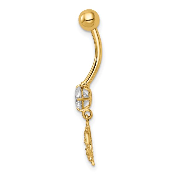 14k 14 Gauge CZ Anchor & Ships Wheel Belly Ring - Image 2