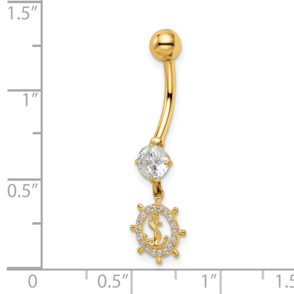 14k 14 Gauge CZ Anchor & Ships Wheel Belly Ring - Image 3