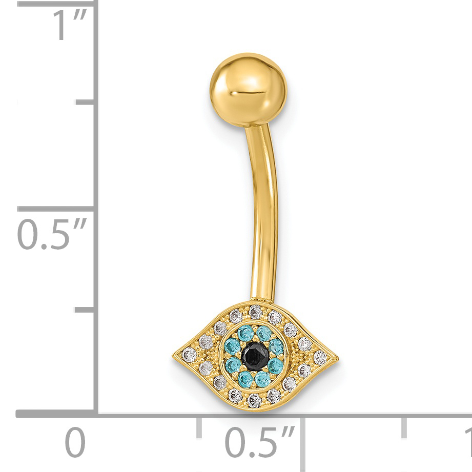 14K 14 Gauge Eye CZ Belly/Navel Ring Body Jewelry - Image 3