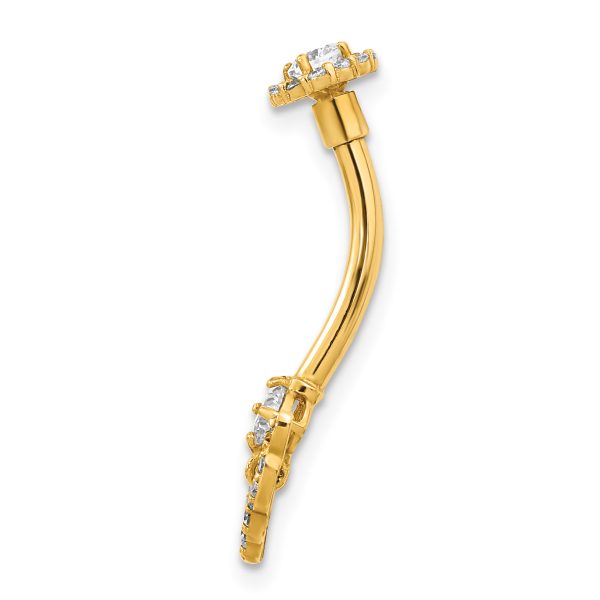 14K 14 Gauge Angel Wings CZ Belly/Navel Ring Body Jewelry - Image 2