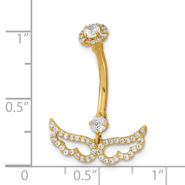 14K 14 Gauge Angel Wings CZ Belly/Navel Ring Body Jewelry - Image 3