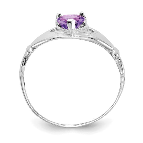 14k White Gold CZ February Birthstone Claddagh Heart Ring - Image 2