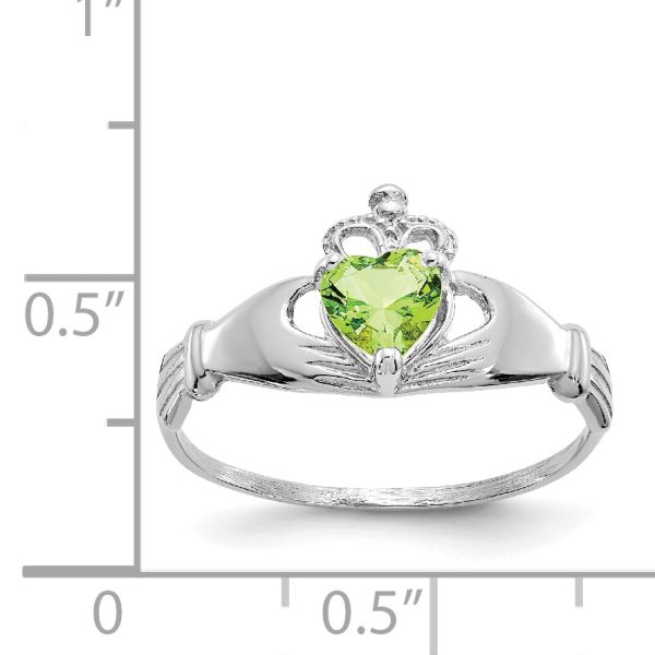 14k White Gold CZ August Birthstone Claddagh Heart Ring - Image 3