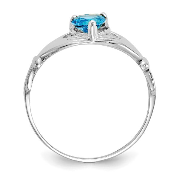 14k White Gold CZ December Birthstone Claddagh Heart Ring - Image 2