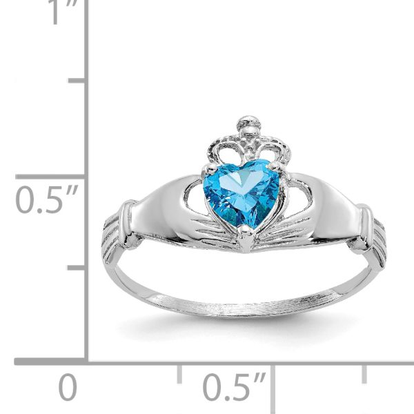 14k White Gold CZ December Birthstone Claddagh Heart Ring - Image 3