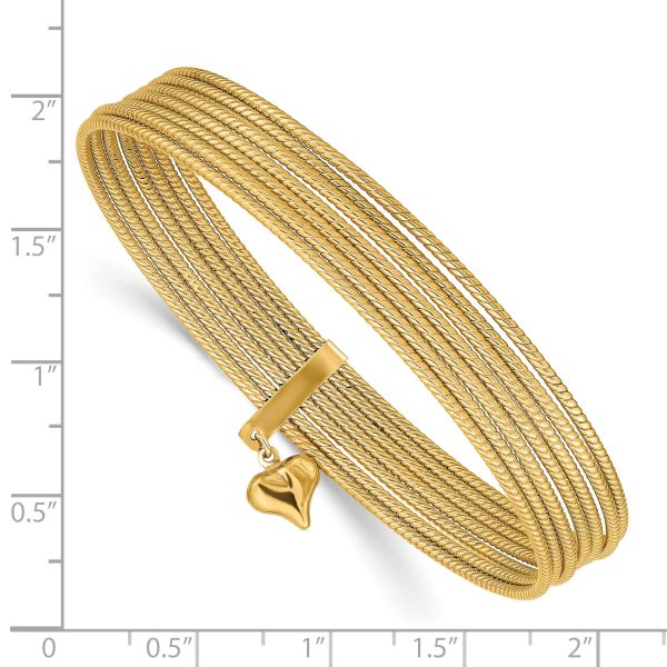 14K w/ Dangle Heart Oversized Slip-on Set of 7 Textured Bangles - Image 3
