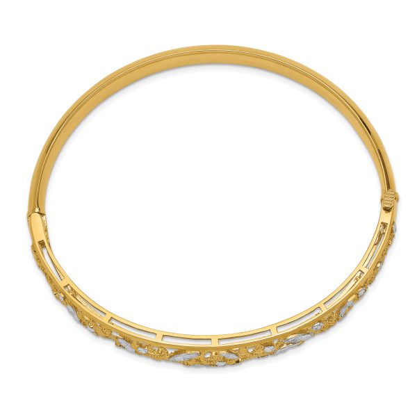 14K w/White Rhodium Diamond-cut Graduated Hinged Bangle Bracelet - Image 2