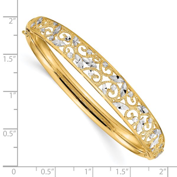 14K w/White Rhodium Diamond-cut Graduated Hinged Bangle Bracelet - Image 3