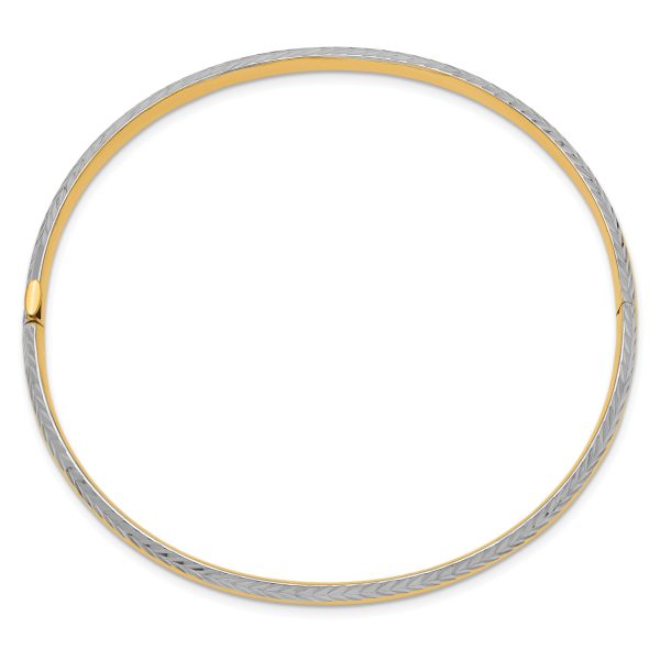 14k 3/16 w/White Rhodium Diamond-Cut Hinged Bangle - Image 2