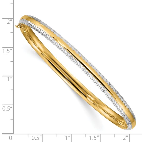 14k 3/16 w/White Rhodium Diamond-Cut Hinged Bangle - Image 3