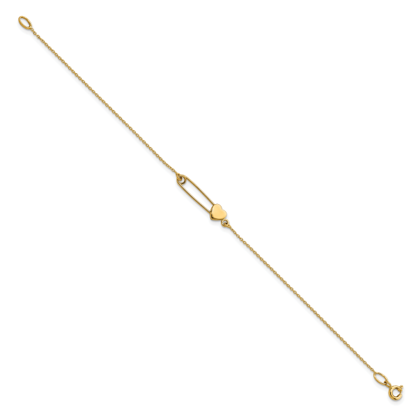 14K Safety Pin with Heart Bracelet - Image 2