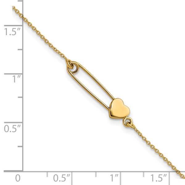 14K Safety Pin with Heart Bracelet - Image 3