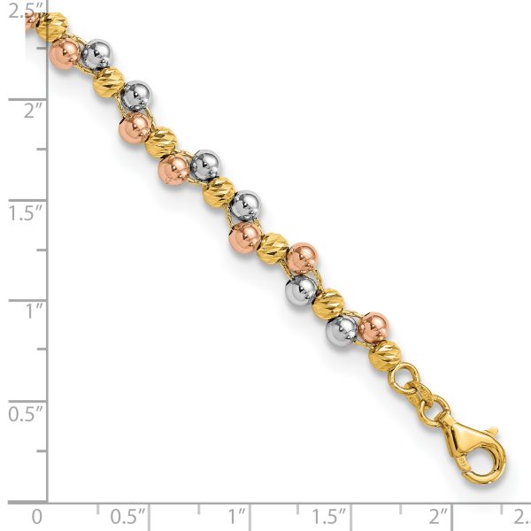 14K Tri Color Polished and D/C Beaded Bracelet - Image 3