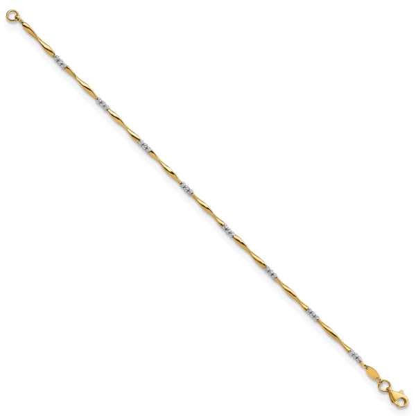 14K Two-tone Diamond-Cut Wavy and Beaded 7.5in Bracelet - Image 2