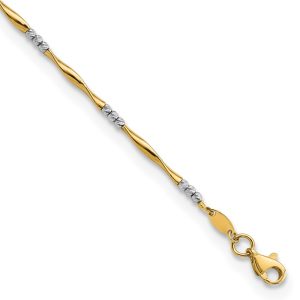 14K Two-tone Diamond-Cut Wavy and Beaded 7.5in Bracelet
